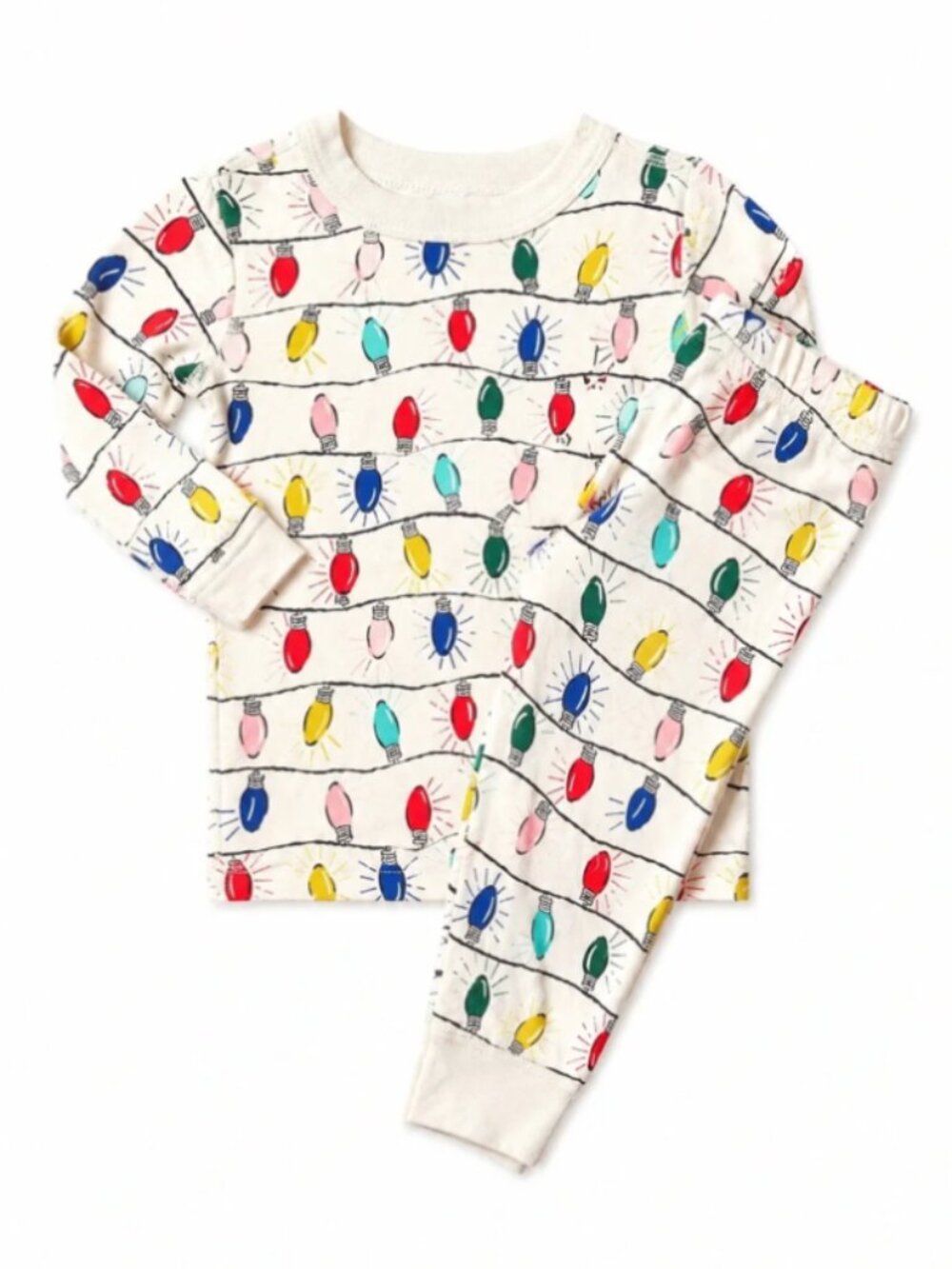 Hanna Andersson Bright Bulbs Christmas Lights Pajama Set Organic Cotton Sz 8